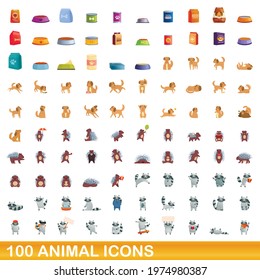 100 animal icons set. Cartoon illustration of 100 animal icons vector set isolated on white background