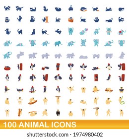 100 animal icons set. Cartoon illustration of 100 animal icons vector set isolated on white background