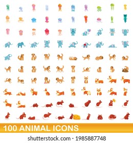 100 animal icons set. Cartoon illustration of 100 animal icons vector set isolated on white background