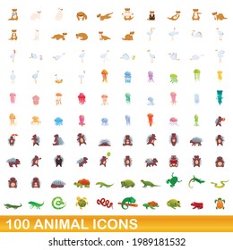 100 animal icons set. Cartoon illustration of 100 animal icons vector set isolated on white background