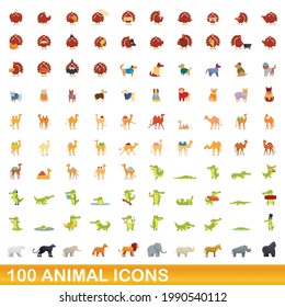100 animal icons set. Cartoon illustration of 100 animal icons vector set isolated on white background