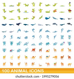 100 animal icons set. Cartoon illustration of 100 animal icons vector set isolated on white background