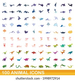 100 animal icons set. Cartoon illustration of 100 animal icons vector set isolated on white background