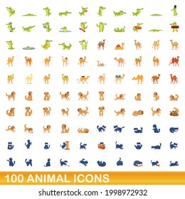 100 animal icons set. Cartoon illustration of 100 animal icons vector set isolated on white background