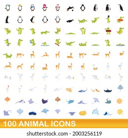 100 animal icons set. Cartoon illustration of 100 animal icons vector set isolated on white background