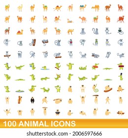 100 animal icons set. Cartoon illustration of 100 animal icons vector set isolated on white background