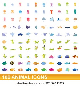 100 animal icons set. Cartoon illustration of 100 animal icons vector set isolated on white background