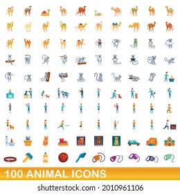 100 animal icons set. Cartoon illustration of 100 animal icons vector set isolated on white background