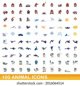 100 animal icons set. Cartoon illustration of 100 animal icons vector set isolated on white background