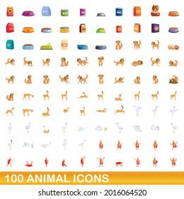 100 animal icons set. Cartoon illustration of 100 animal icons vector set isolated on white background