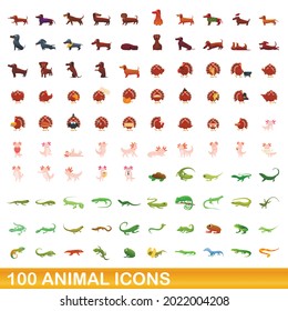 100 animal icons set. Cartoon illustration of 100 animal icons vector set isolated on white background