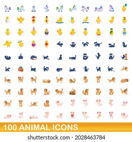 100 animal icons set. Cartoon illustration of 100 animal icons vector set isolated on white background