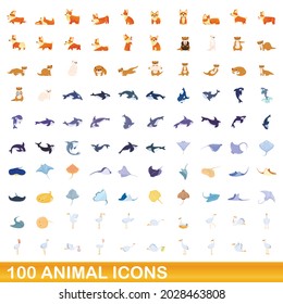 100 animal icons set. Cartoon illustration of 100 animal icons vector set isolated on white background