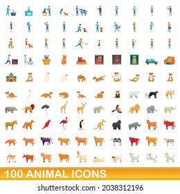 100 animal icons set. Cartoon illustration of 100 animal icons vector set isolated on white background