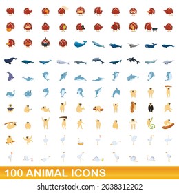 100 animal icons set. Cartoon illustration of 100 animal icons vector set isolated on white background