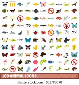 100 animal icons set in flat style for any design vector illustration