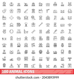 100 animal icons set. Outline illustration of 100 animal icons vector set isolated on white background