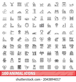 100 animal icons set. Outline illustration of 100 animal icons vector set isolated on white background