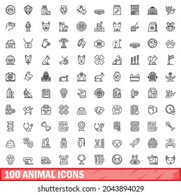 100 animal icons set. Outline illustration of 100 animal icons vector set isolated on white background