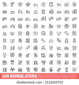 100 animal icons set. Outline illustration of 100 animal icons vector set isolated on white background