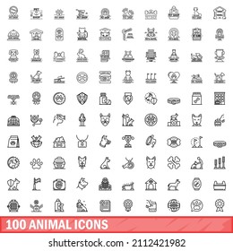 100 animal icons set. Outline illustration of 100 animal icons vector set isolated on white background