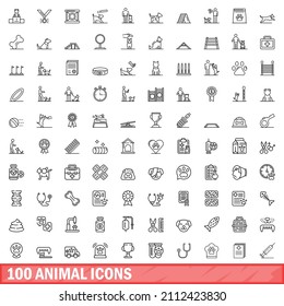 100 animal icons set. Outline illustration of 100 animal icons vector set isolated on white background