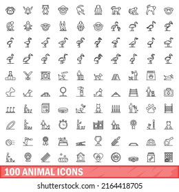 100 animal icons set. Outline illustration of 100 animal icons vector set isolated on white background