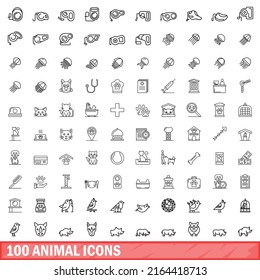 100 animal icons set. Outline illustration of 100 animal icons vector set isolated on white background
