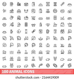 100 animal icons set. Outline illustration of 100 animal icons vector set isolated on white background