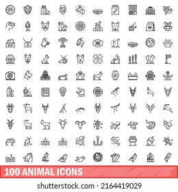 100 animal icons set. Outline illustration of 100 animal icons vector set isolated on white background