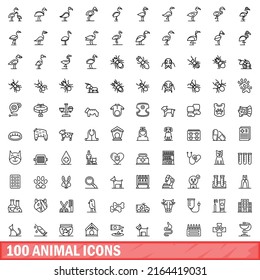 100 animal icons set. Outline illustration of 100 animal icons vector set isolated on white background