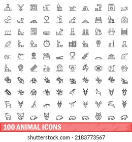100 animal icons set. Outline illustration of 100 animal icons vector set isolated on white background
