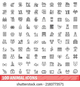 100 animal icons set. Outline illustration of 100 animal icons vector set isolated on white background