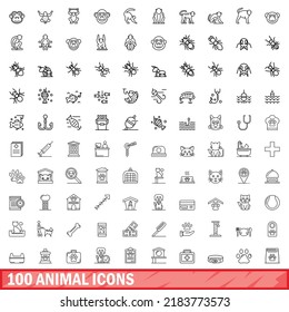 100 animal icons set. Outline illustration of 100 animal icons vector set isolated on white background