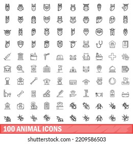 100 animal icons set. Outline illustration of 100 animal icons vector set isolated on white background