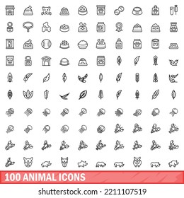 100 animal icons set. Outline illustration of 100 animal icons vector set isolated on white background