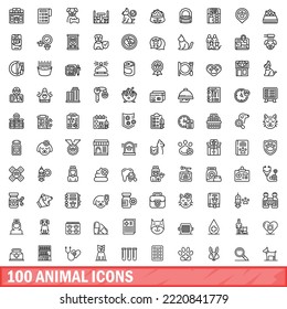 100 animal icons set. Outline illustration of 100 animal icons vector set isolated on white background