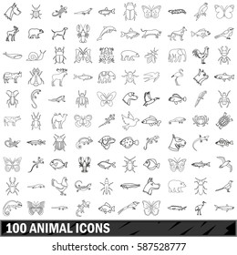 100 animal icons set in outline style for any design vector illustration