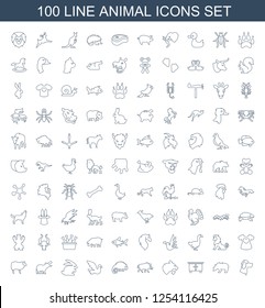 100 animal icons. Trendy animal icons white background. Included line icons such as wolf, bear, beehouse, panther, hog, chameleon, bird, rabbit. animal icon for web and mobile.