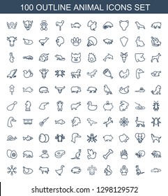 100 animal icons. Trendy animal icons white background. Included outline icons such as extinct fish, cangaroo, animal paw, squirrel, turtle, fish. icon for web and mobile.