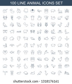 100 animal icons. Trendy animal icons white background. Included line icons such as hospital, goose, buffalo, parrot, chicken, bear teddy, weather vane. animal icon for web and mobile.