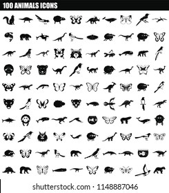 100 animals icon set. Simple set of 100 animals vector icons for web design isolated on white background
