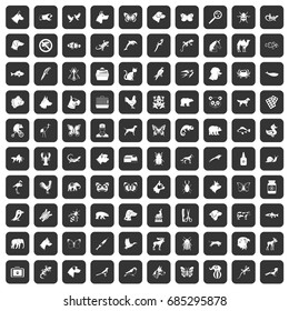 100 animals icons set black