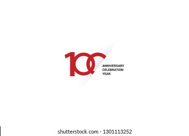 100 anniversaries, minimalist logo. Tenth years, 100th jubilee, greeting card. Birthday invitation. 100 year sign. Red space vector illustration on white background - Vector