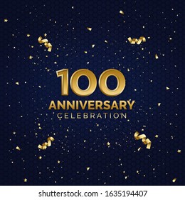 100 anniversary celebration with blue hexagon background.