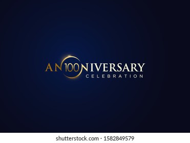 100 Anniversary celebration with gold simple text and luxury design on blue background. anniversary logo design. unique anniversary logo design. 