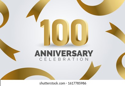 100 Anniversary celebration with three dimension number and ribbon vector background.