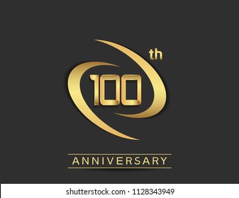 100 anniversary design with double swoosh golden color isolated on black background for celebration