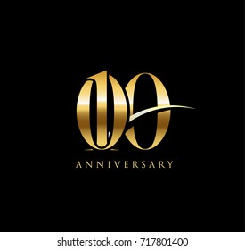 100 anniversary elegance gold logo. linked number with swoosh
