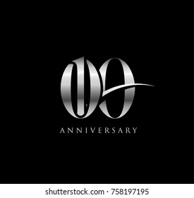 100 anniversary elegance silver logo. linked number with swoosh on black background